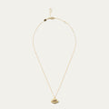 Gold necklace with a lip-shaped pendant on a white background