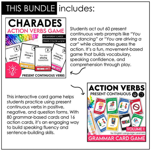 Action Verbs | Present Continuous Games | Activities | Worksheets | Lessons - Hot Chocolate Teachables