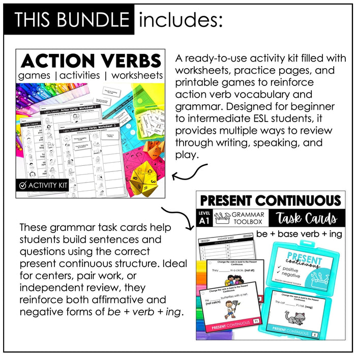 Action Verbs | Present Continuous Games | Activities | Worksheets | Lessons - Hot Chocolate Teachables