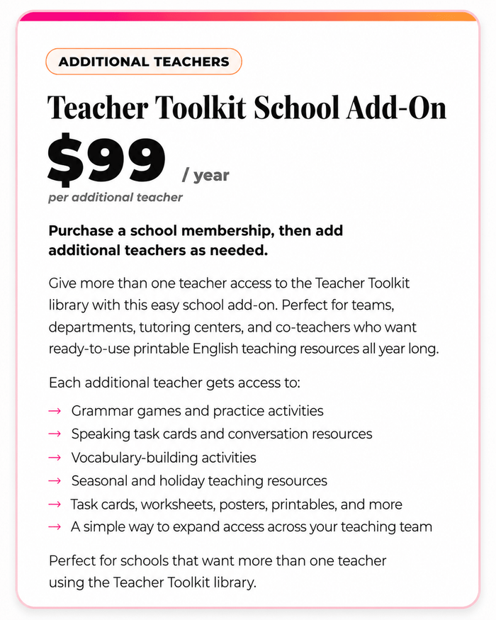 Additional Teacher License — Teacher Toolkit (Annual) - Hot Chocolate Teachables