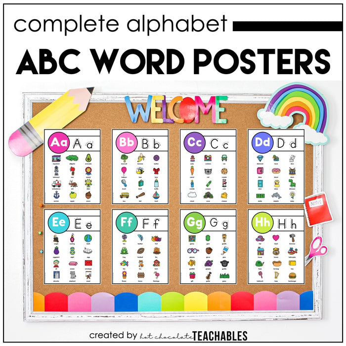 Alphabet Letter Recognition Posters and Word Reference for ESL - Hot Chocolate Teachables