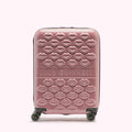 Pink Lulu Guinness suitcase with a lip design.