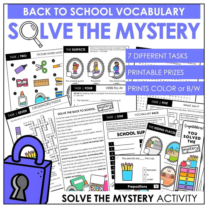Back to School Vocabulary Escape Room – ESL/ELL Classroom Mystery Game - Hot Chocolate Teachables