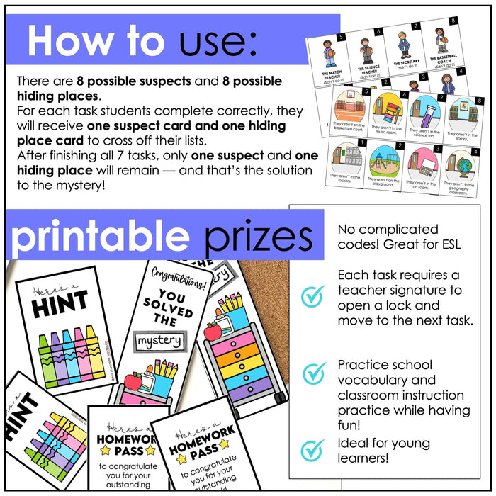 Back to School Vocabulary Escape Room – ESL/ELL Classroom Mystery Game - Hot Chocolate Teachables