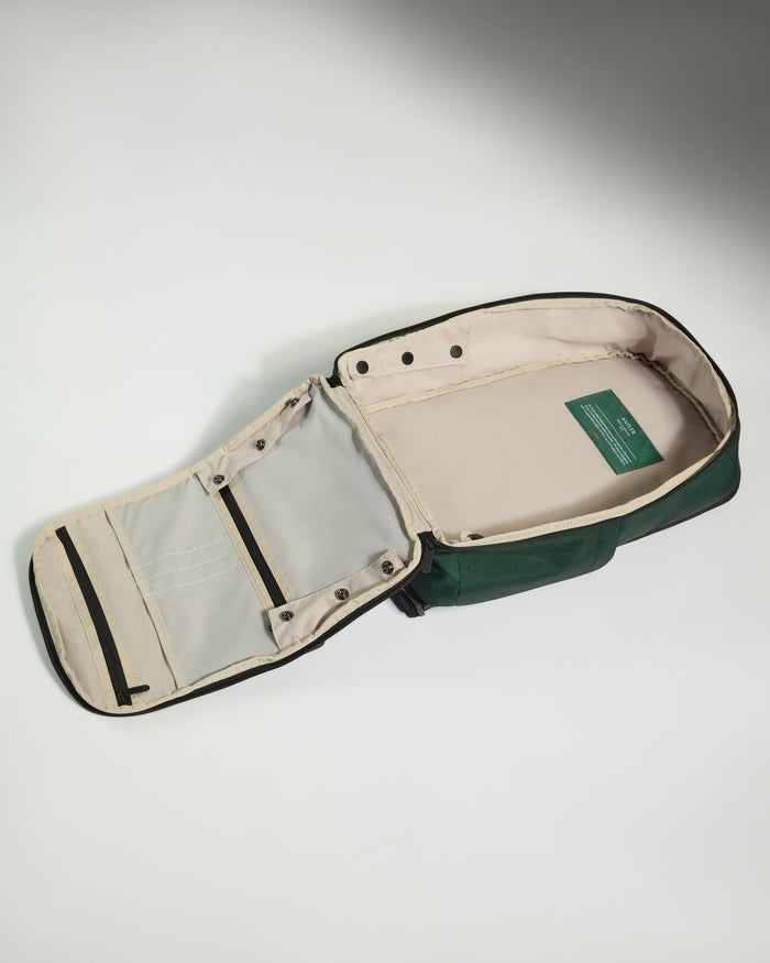 a green and white bag