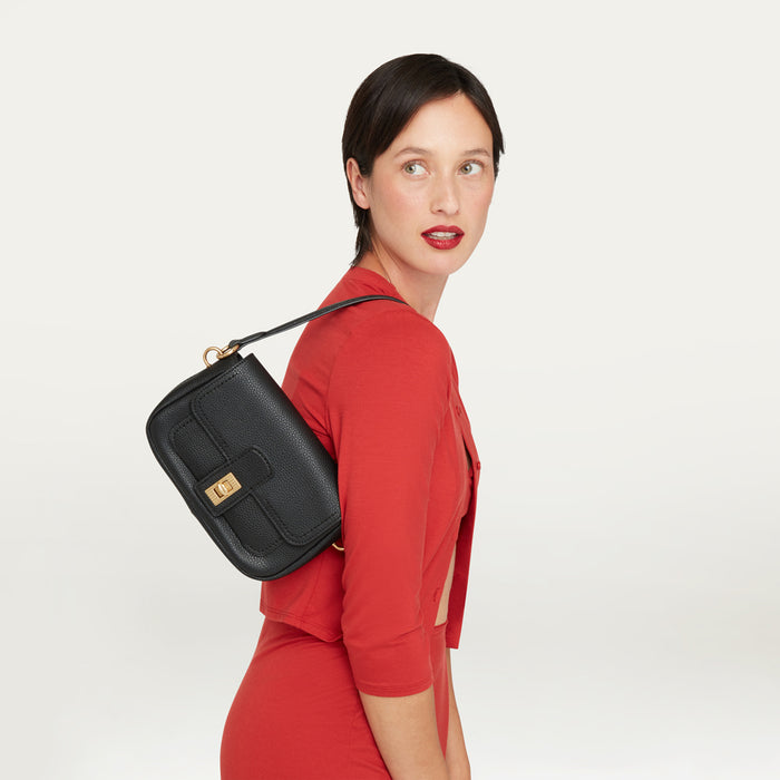 BLACK LEATHER RILEY SHOULDER BAG
