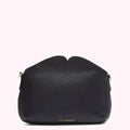 Black Lulu Guinness Lips crossbody bag on a white background.
