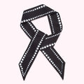 Black silk scarf with a white pearl pattern.