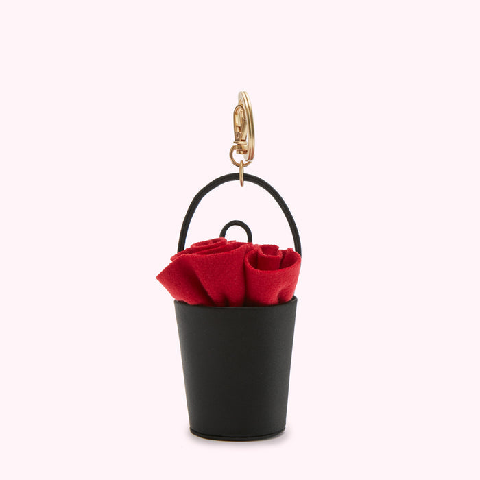 Black leather bucket keychain with red felt roses.
