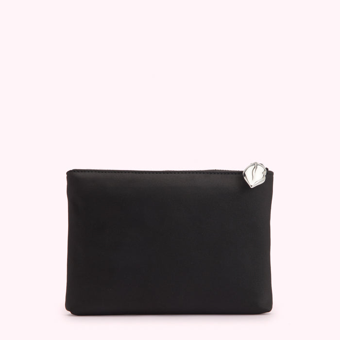 Black rectangular zippered pouch with a silver zipper pull.