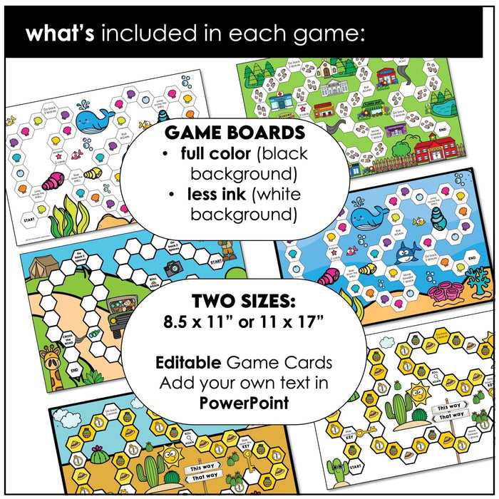 Board Game Blank Templates - Editable Playing Cards in PowerPoint - ANY SUBJECT - Hot Chocolate Teachables