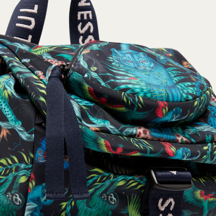 Multicolored patterned bag  by Lulu Guinness x Emma Shipley with visible branding on straps
