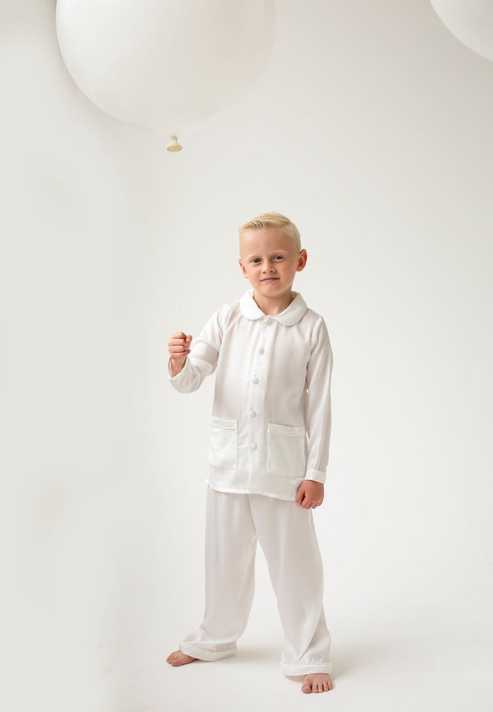 Boys All White Personalised Pearl Pyjamas - Long sleeve and Leg