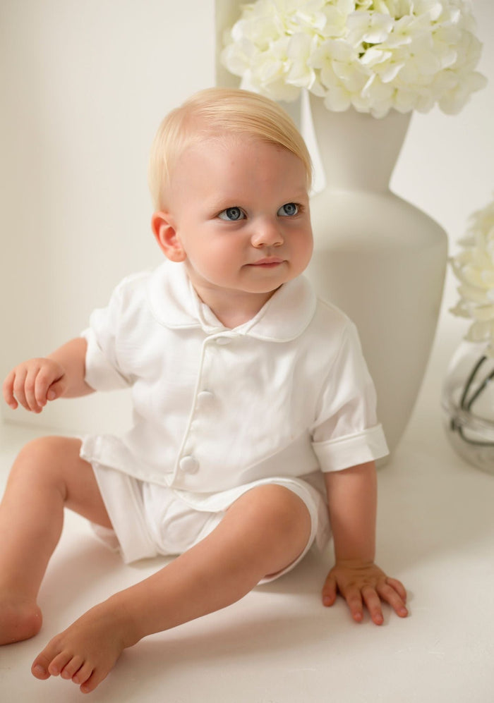 Boys All White Personalised Pearl Short Sleeve and Leg Pyjamas