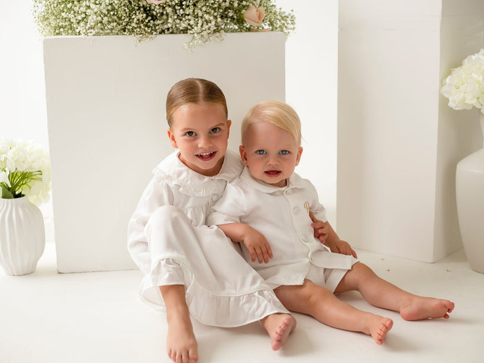 Boys All White Personalised Pearl Short Sleeve and Leg Pyjamas