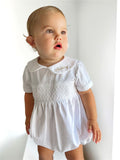Boys All White Personalised Short Sleeve Smocked Romper