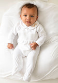 Boys All White Personalised Smocked baby grow