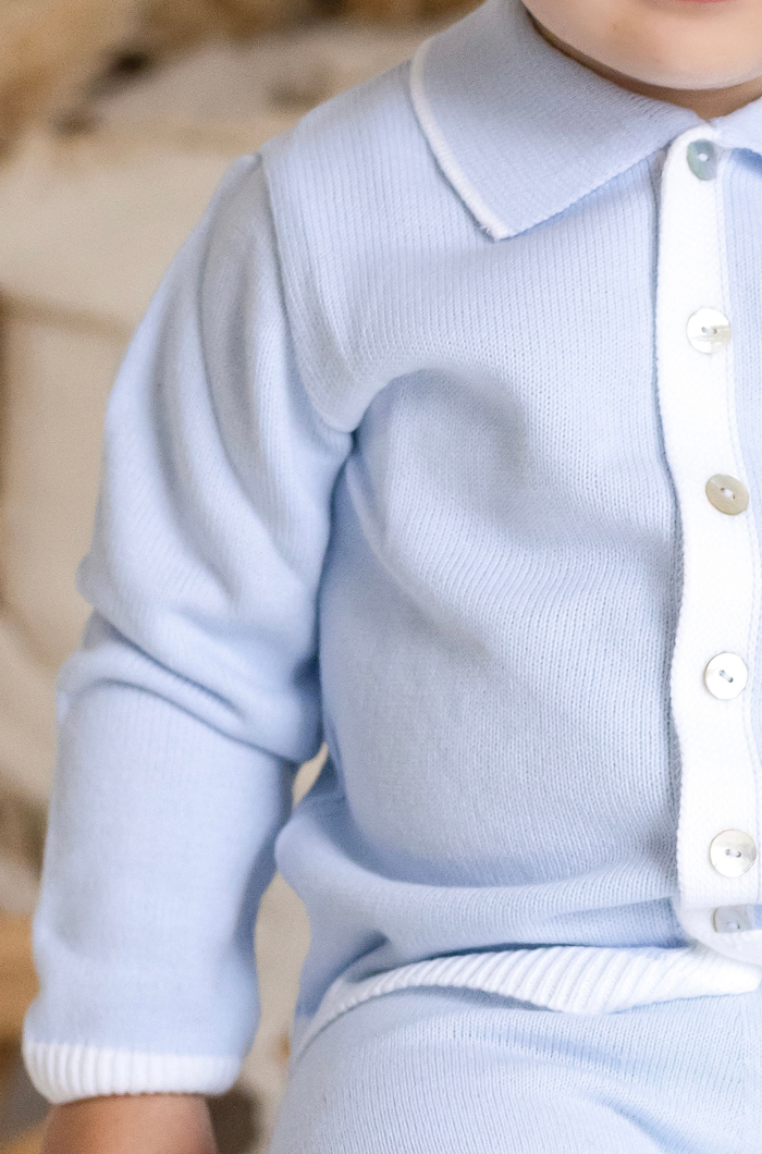 Boys Baby Blue Knitted Tracksuit Trimmed With White
