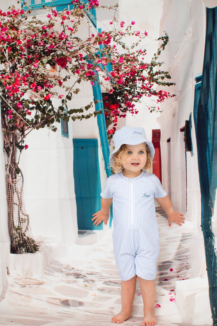Boys Baby Blue Stripe Seersucker Bucket Hat