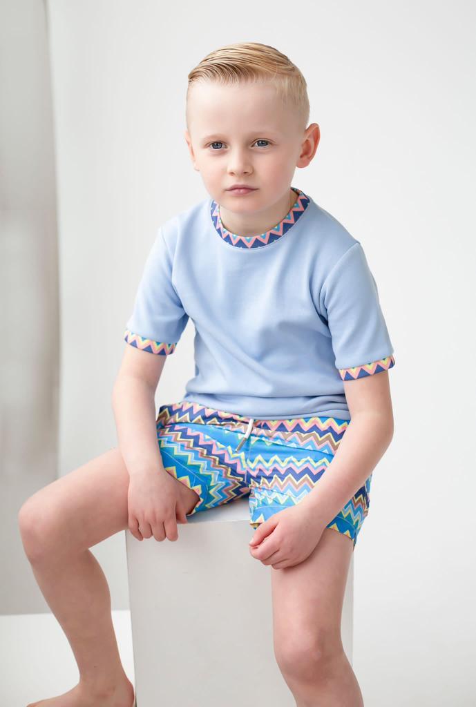 Boys Baby Blue Zig Zag Swimshorts