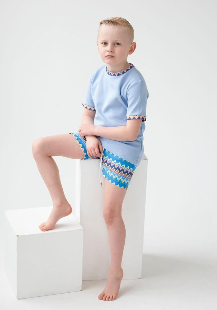 Boys Baby Blue Zig Zag Swimshorts