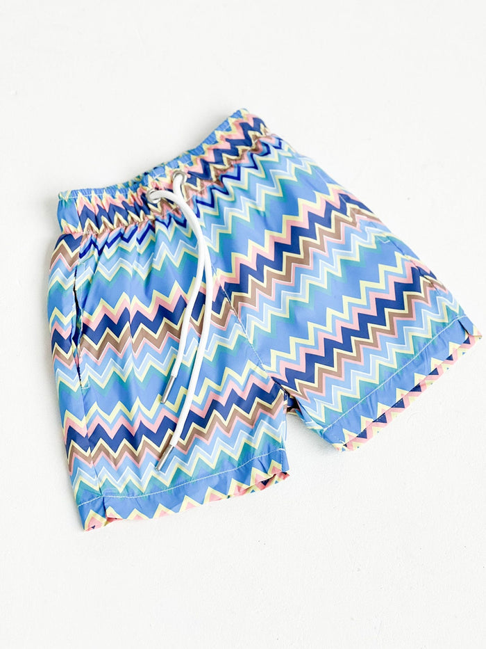 Boys Baby Blue Zig Zag Swimshorts