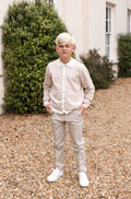 Boys Beige Knitted Button Down Top