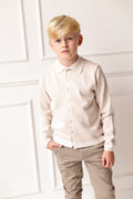 Boys Beige Knitted Stripe Collar Top
