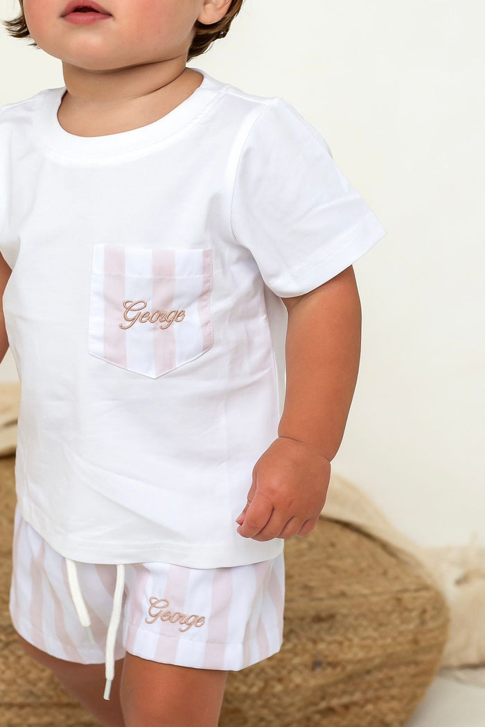 Boys Beige Stripe Pocket T-Shirt