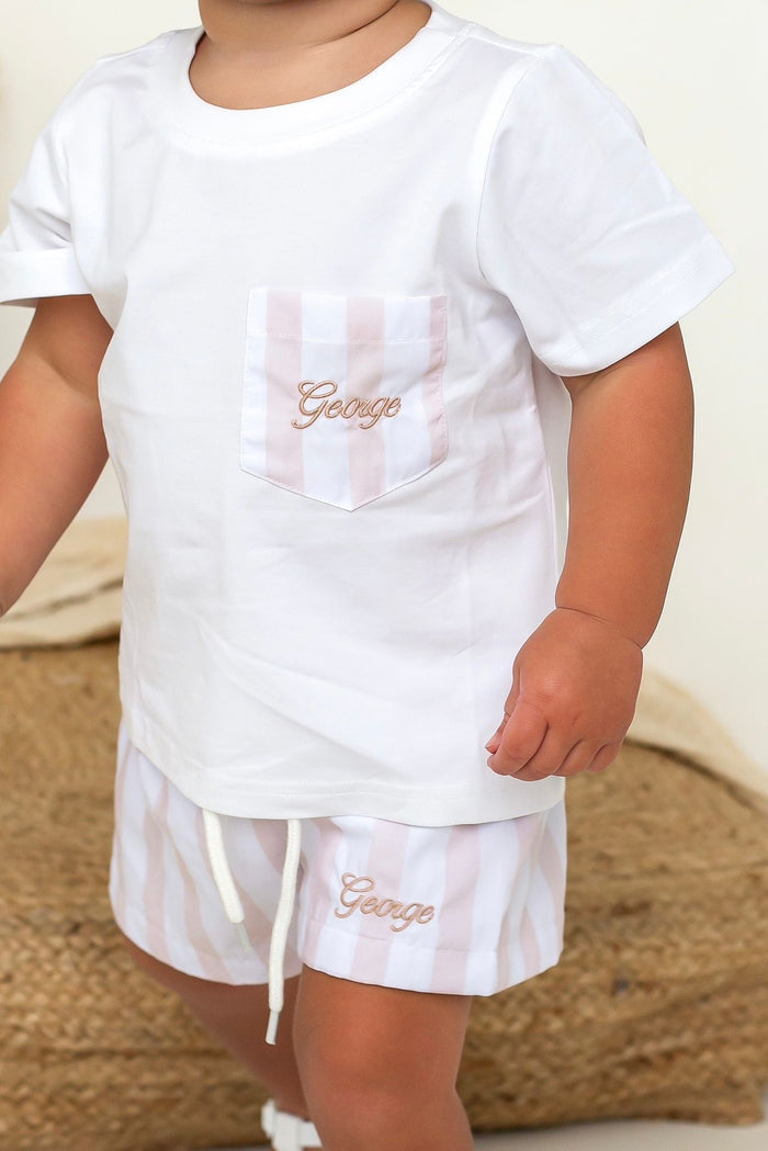 Boys Beige Stripe Pocket T-Shirt