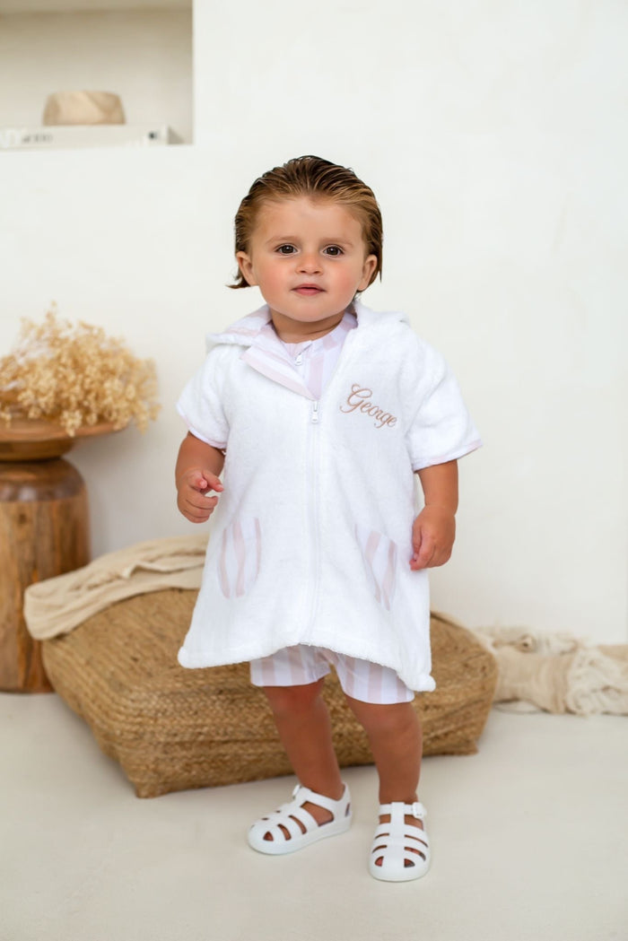Boys Beige Stripe Towelling Coverup