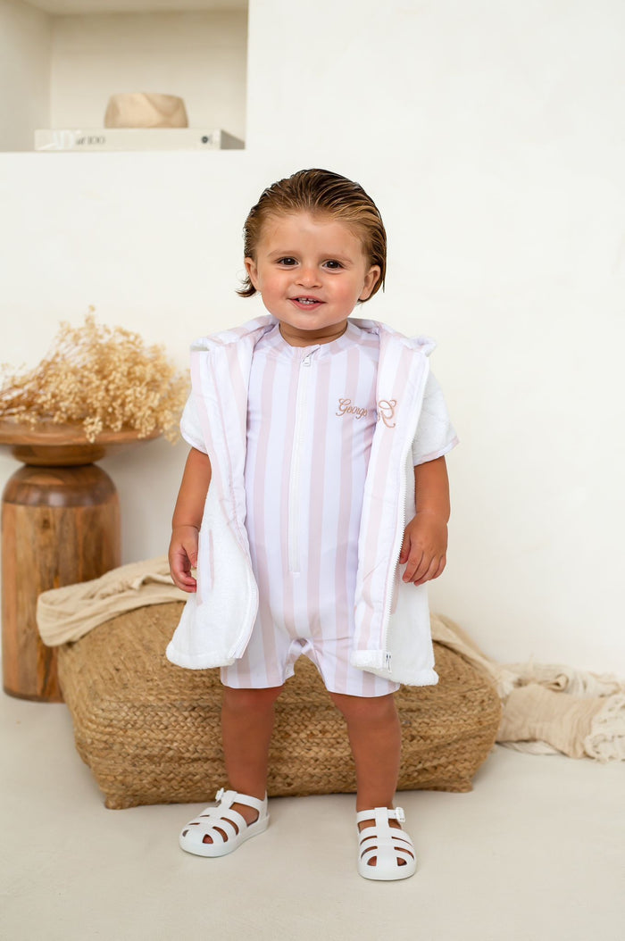 Boys Beige Stripe Towelling Coverup