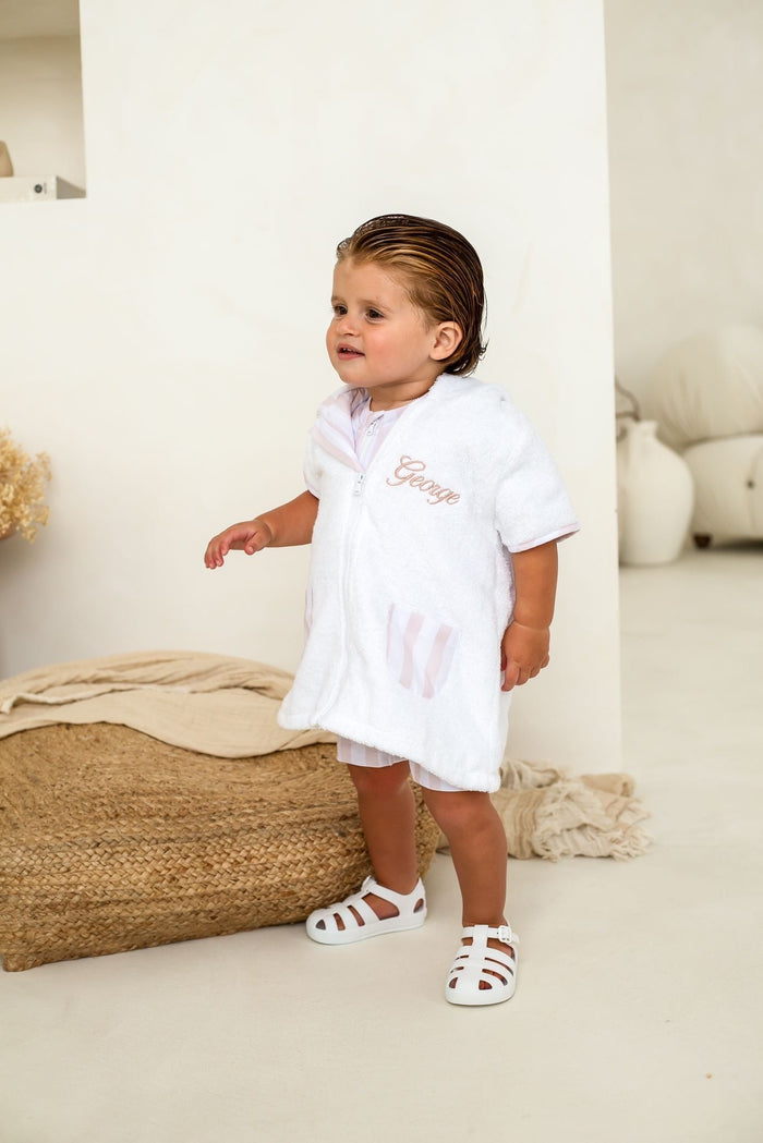 Boys Beige Stripe Towelling Coverup