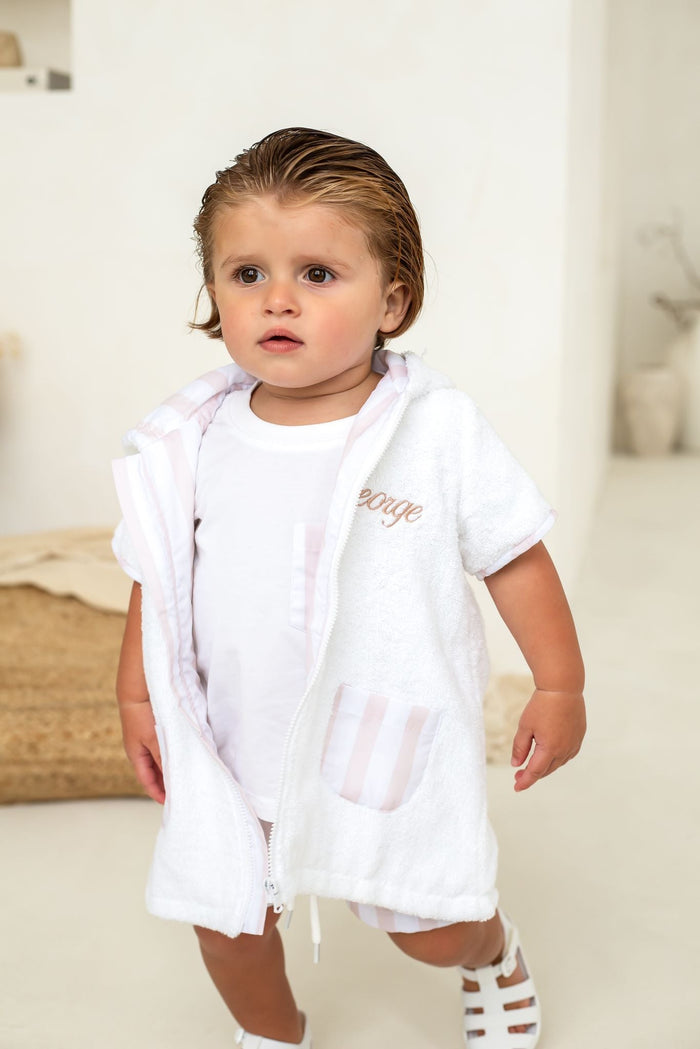 Boys Beige Stripe Towelling Coverup