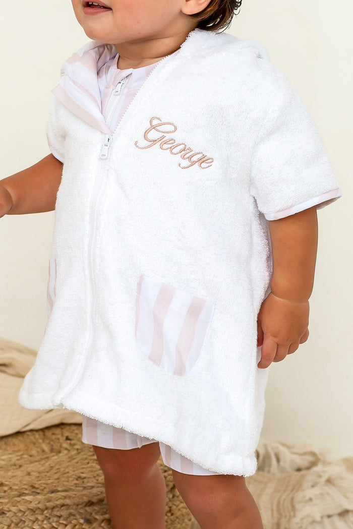 Boys Beige Stripe Towelling Coverup