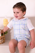 Boys Blue and Green Personalised Gingham Dungarees