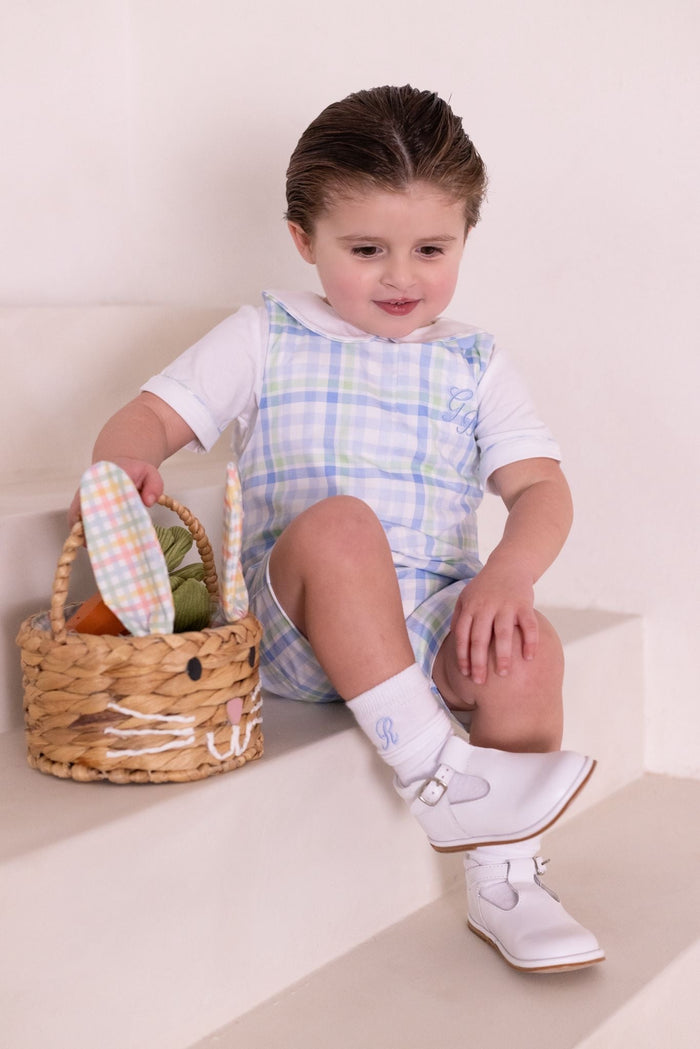 Boys Blue and Green Personalised Gingham Dungarees