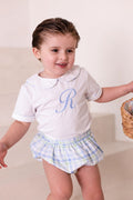 Boys Blue and Green Personalised Gingham Jam Pant Set