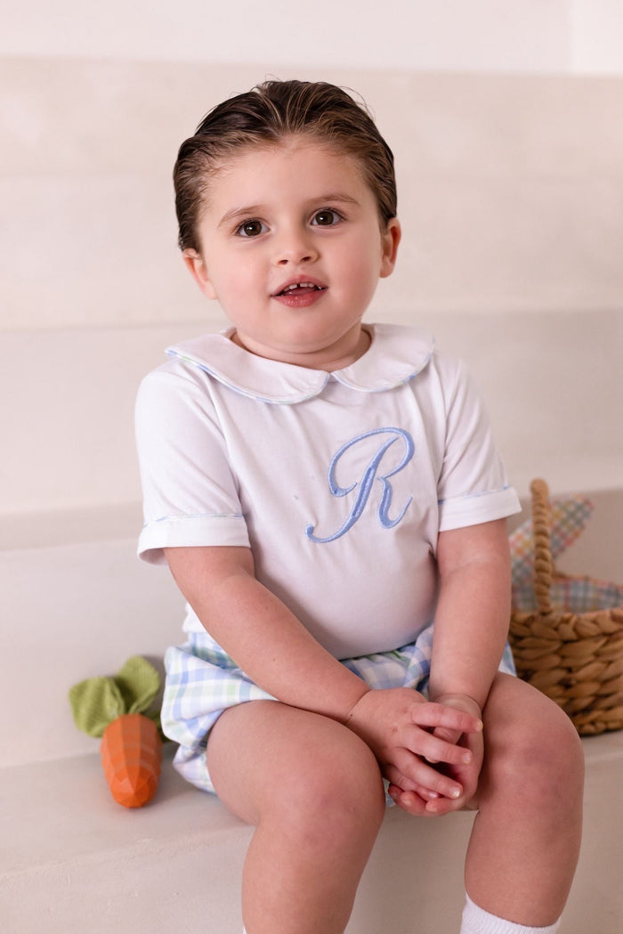 Boys Blue and Green Personalised Gingham Jam Pant Set