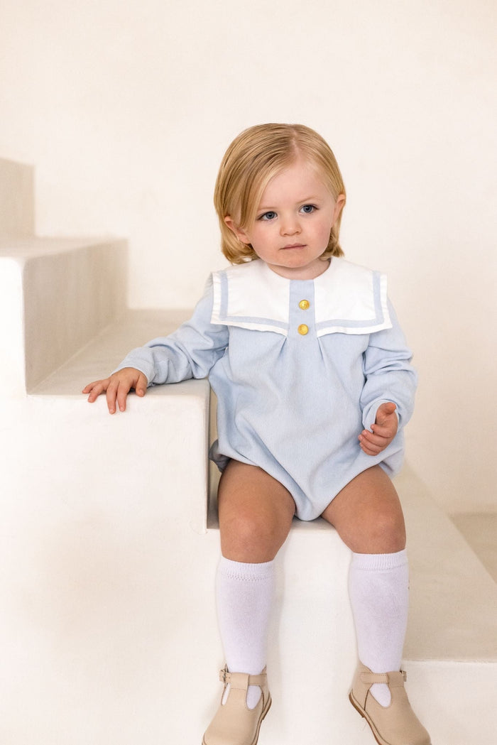 Boys Blue Cord Sailor Collar Romper