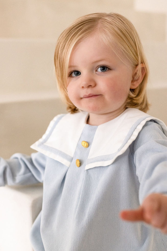 Boys Blue Cord Sailor Collar Romper