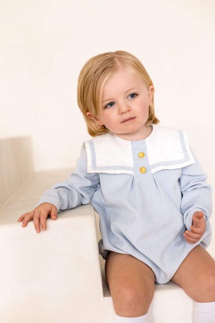 Boys Blue Cord Sailor Collar Romper