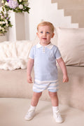 Boys Blue Knit Top and Stripe Short Set