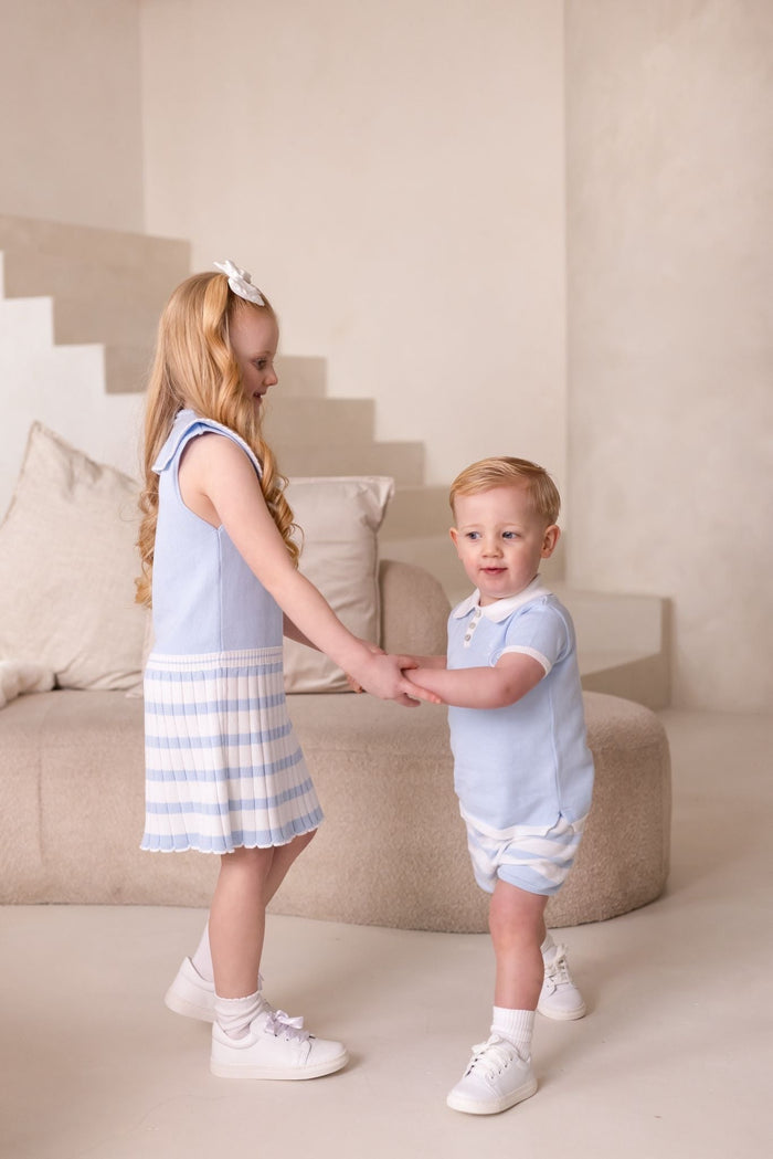 Boys Blue Knit Top and Stripe Short Set