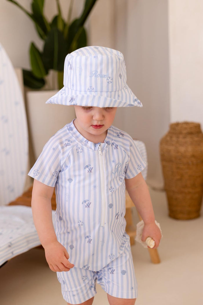 Boys Blue Personalised Beach Bebé Bucket Hat