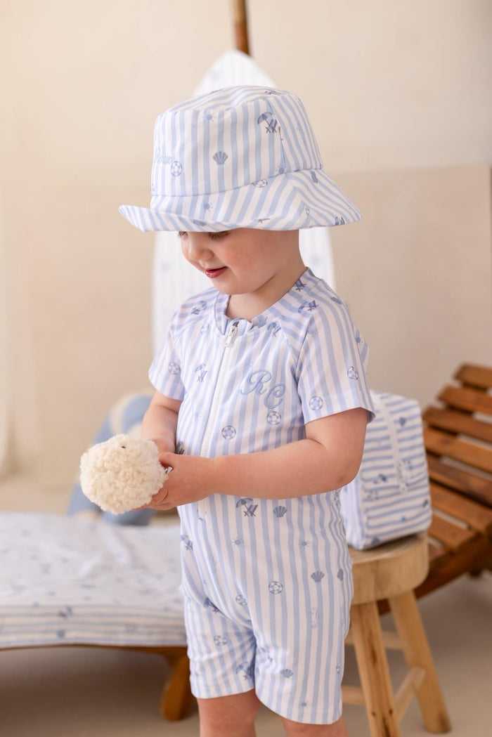 Boys Blue Personalised Beach Bebé Bucket Hat
