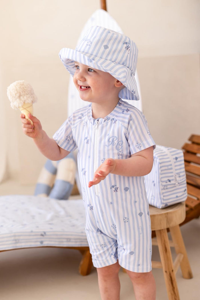 Boys Blue Personalised Beach Bebé Bucket Hat