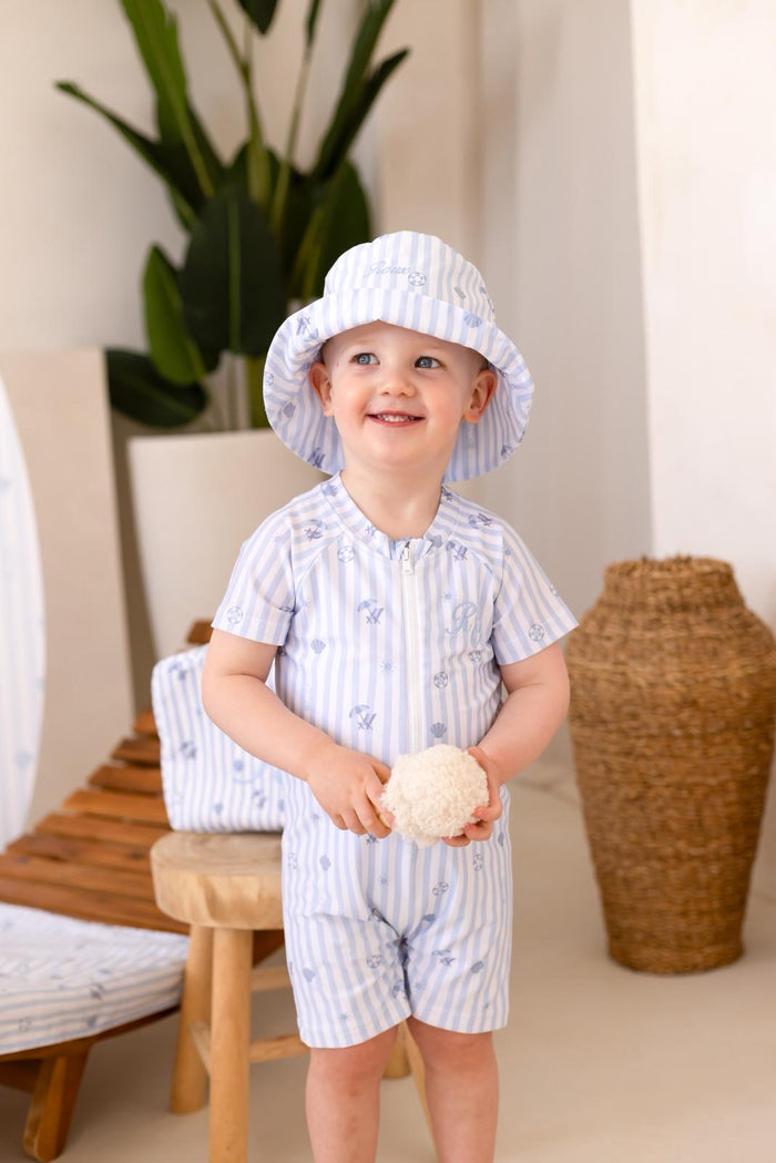 Boys Blue Personalised Beach Bebé Bucket Hat