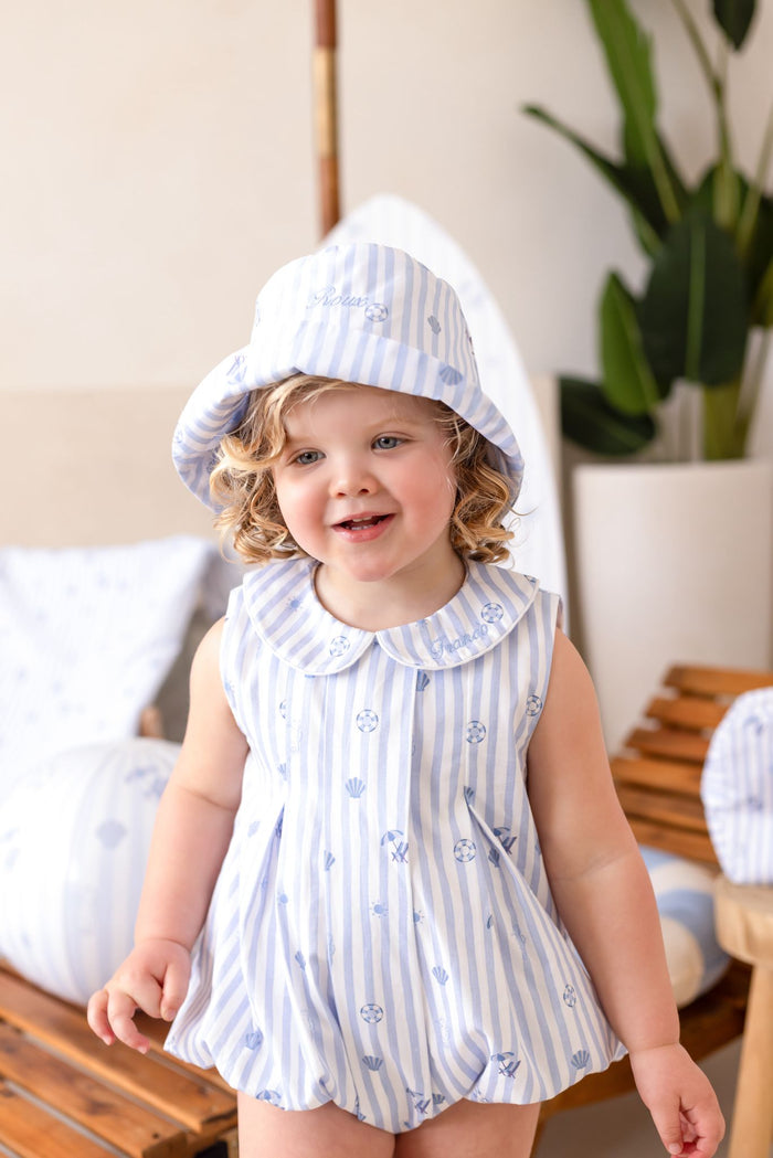 Boys Blue Personalised Beach Bebé Romper