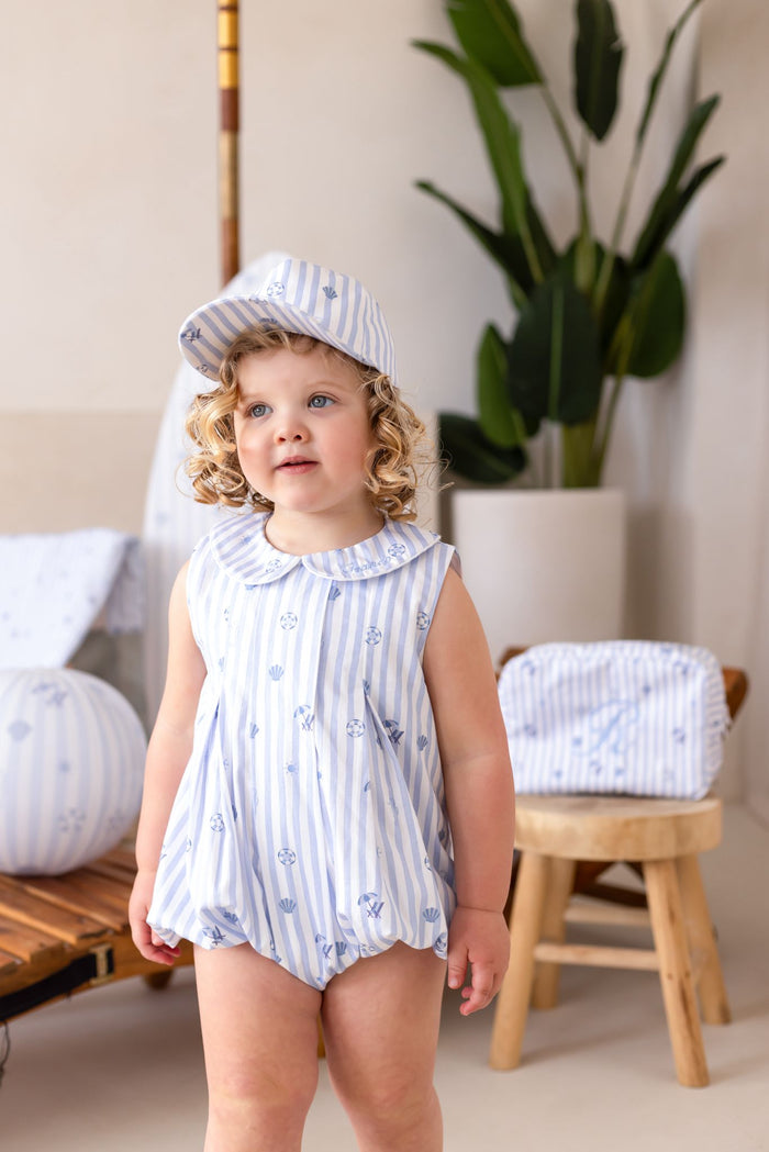 Boys Blue Personalised Beach Bebé Romper